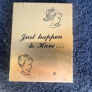 VTG Gold Tone Metal "Just Happen To Have" Compact Case Photo Holder 1960s